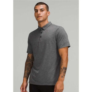 Lululemon Evolution Mens Polo Shirt L Mini Stripe Green Golf Stretch Performance